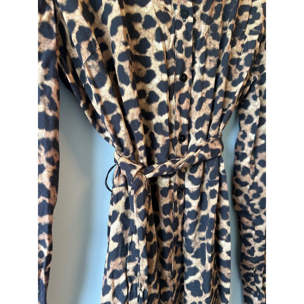 Zara Animal Print Long Sleeve Button Front Belted Maxi Dress - Picture 4 of 9